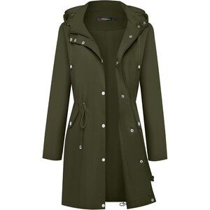 ✨ Bloggerlove Long Jacket Women Green Rain Waterproof HoodTrech Windbreaker Coat